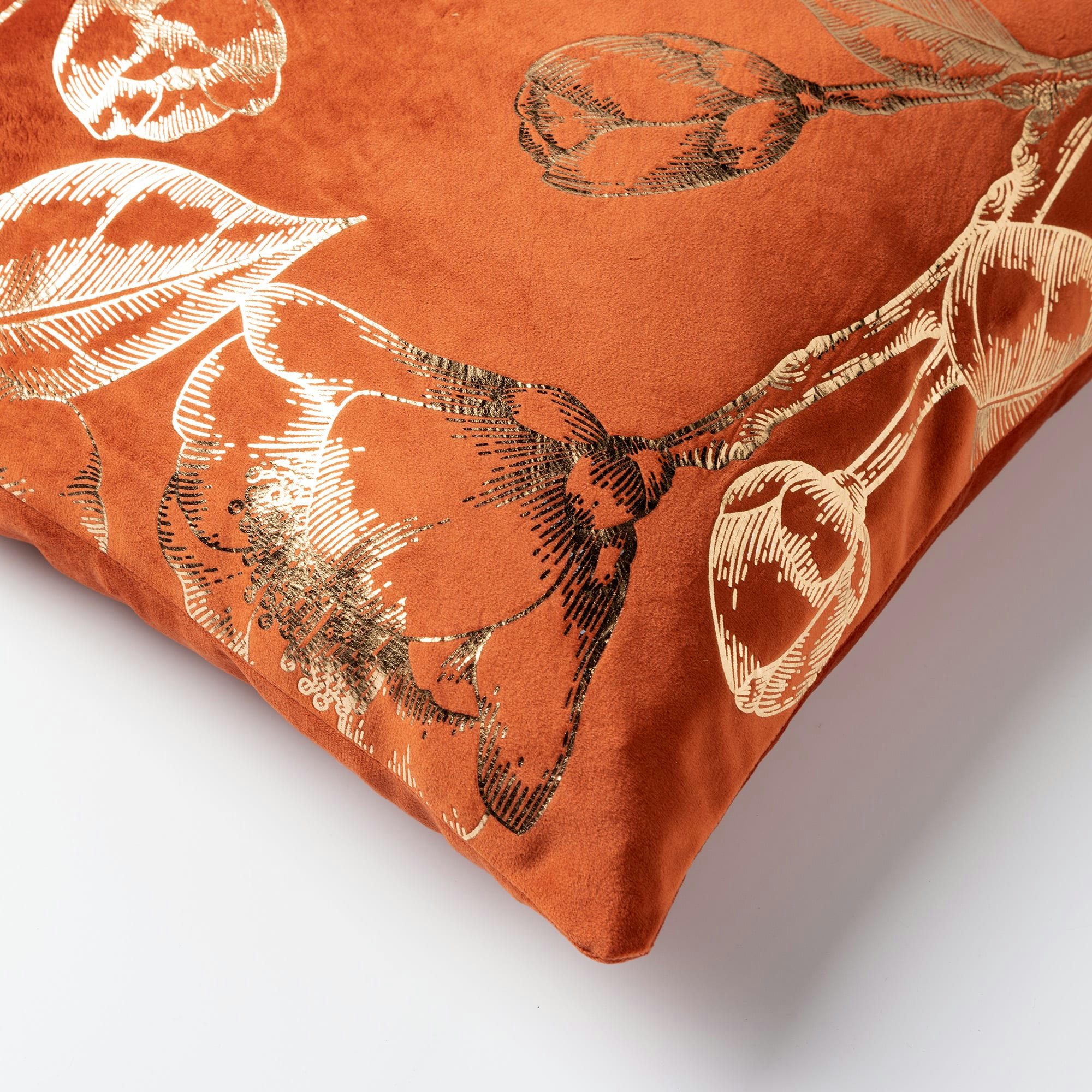 - Housse de coussin orange en velours-45x45 cm avec motif fleuri