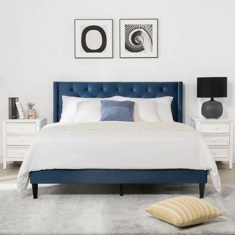 Eleanor Upholstered Platform Bed Frame with Vertical Stripe Headboard