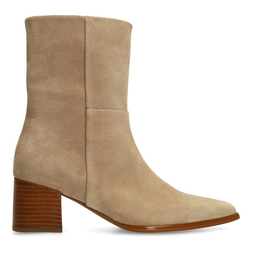 Manfield Beige suède enkellaarsjes met hak