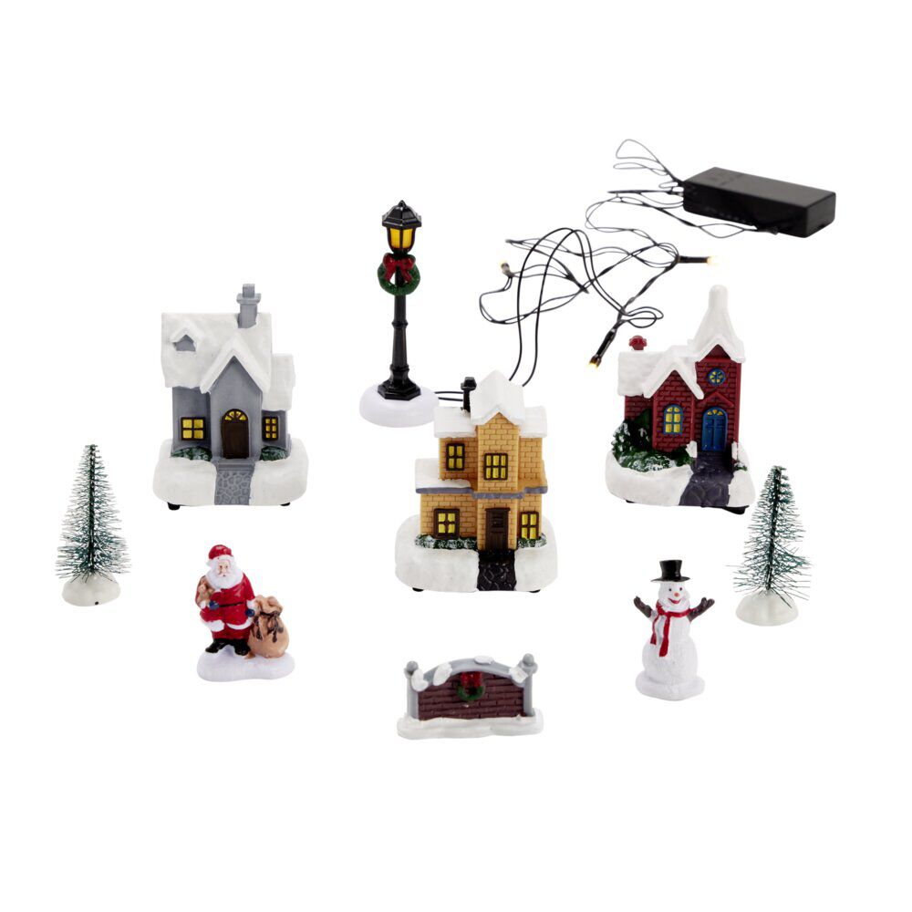 Accessoire pour village de No&euml;l avec lumière 10 pièces