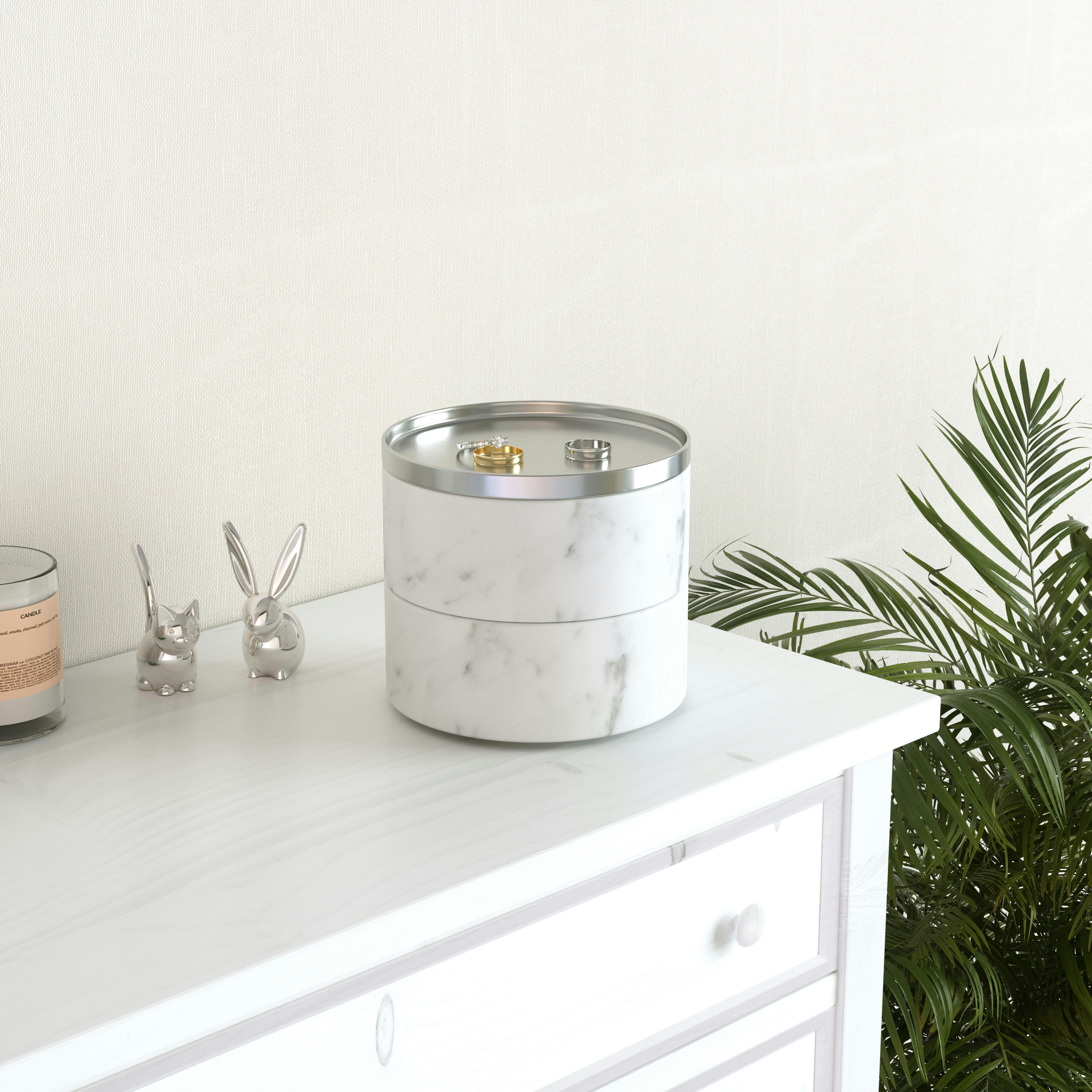 TESORA - Boîte à bijoux 2 compartiments en résine marbrée et nickel