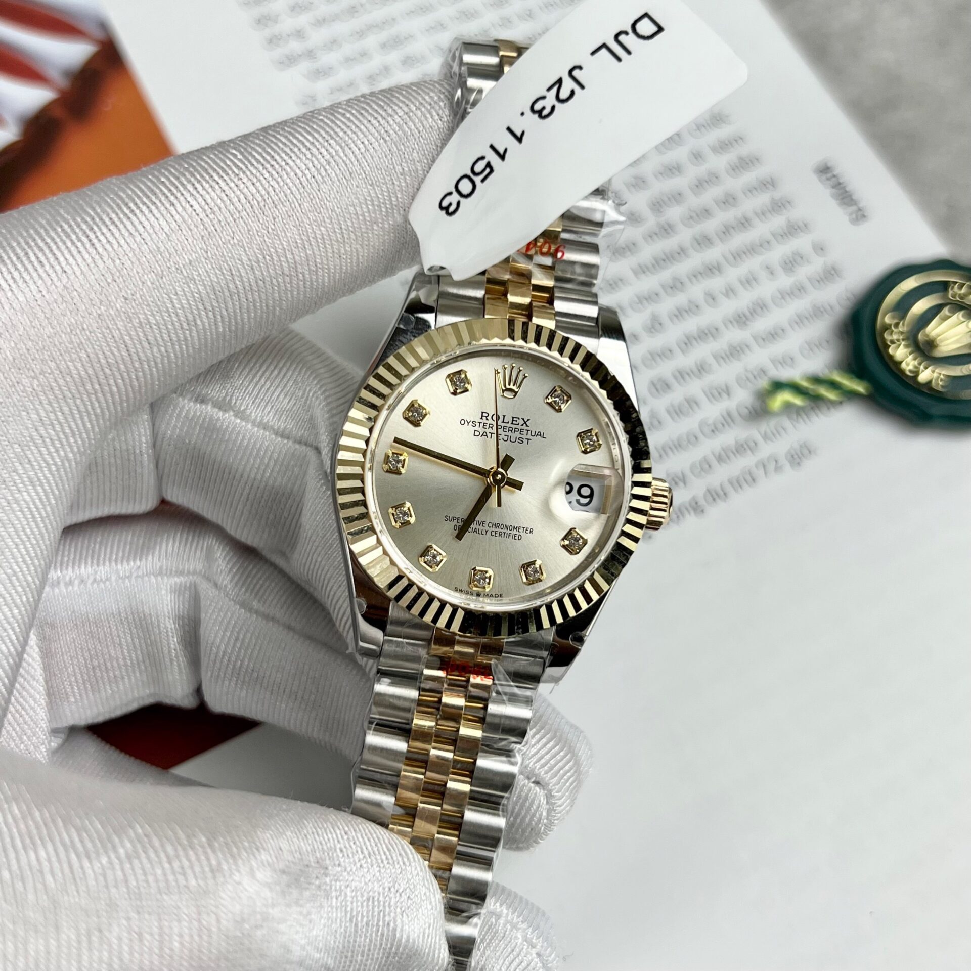 Rolex Datejust SS/YG Plated White Dial CZ Diamonds 31mm Jub Super Clone