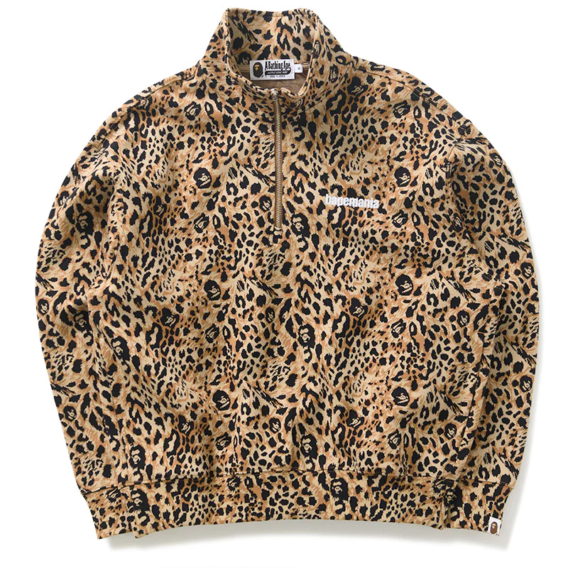 A Bathing Ape Wild Leopard Pattern Half Zip Sweatshirt - Beige