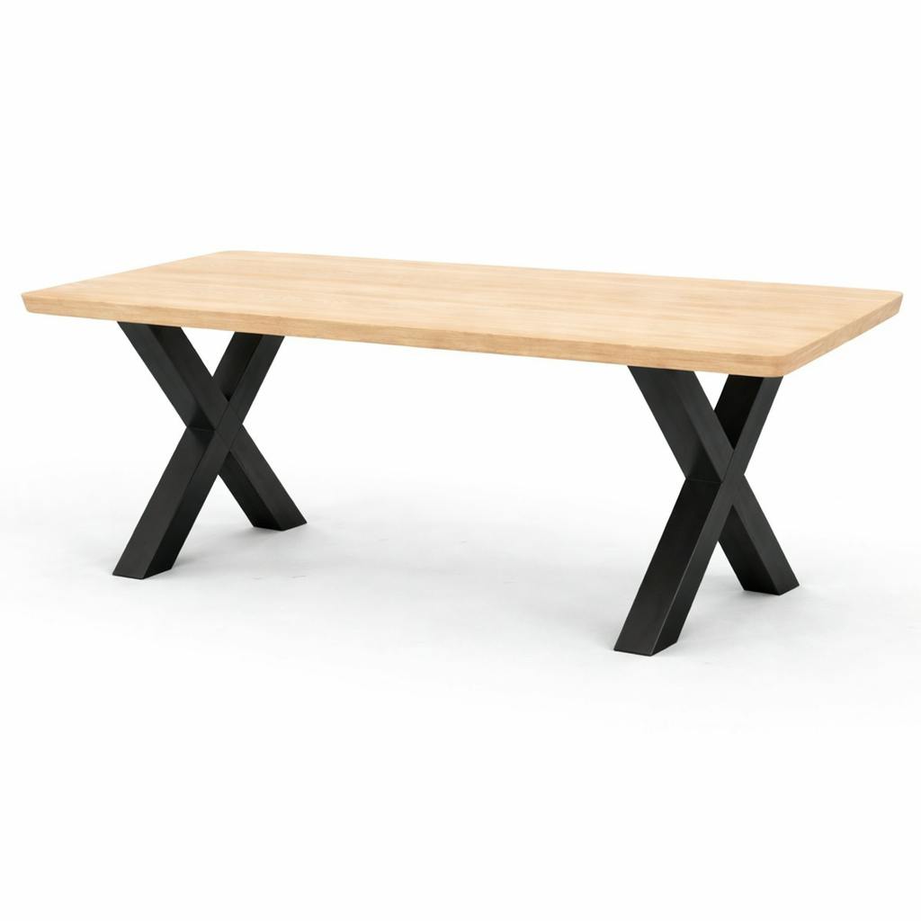 Table extensible chêne blanc bords biseautés pieds en X 200 cm PALERME