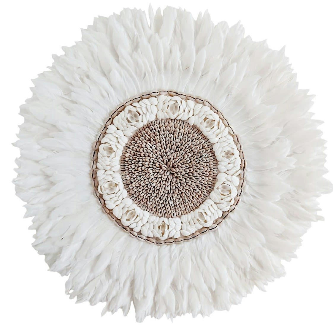MARRY - Décoration murale en plumes et coquillages, blanc D60 cm