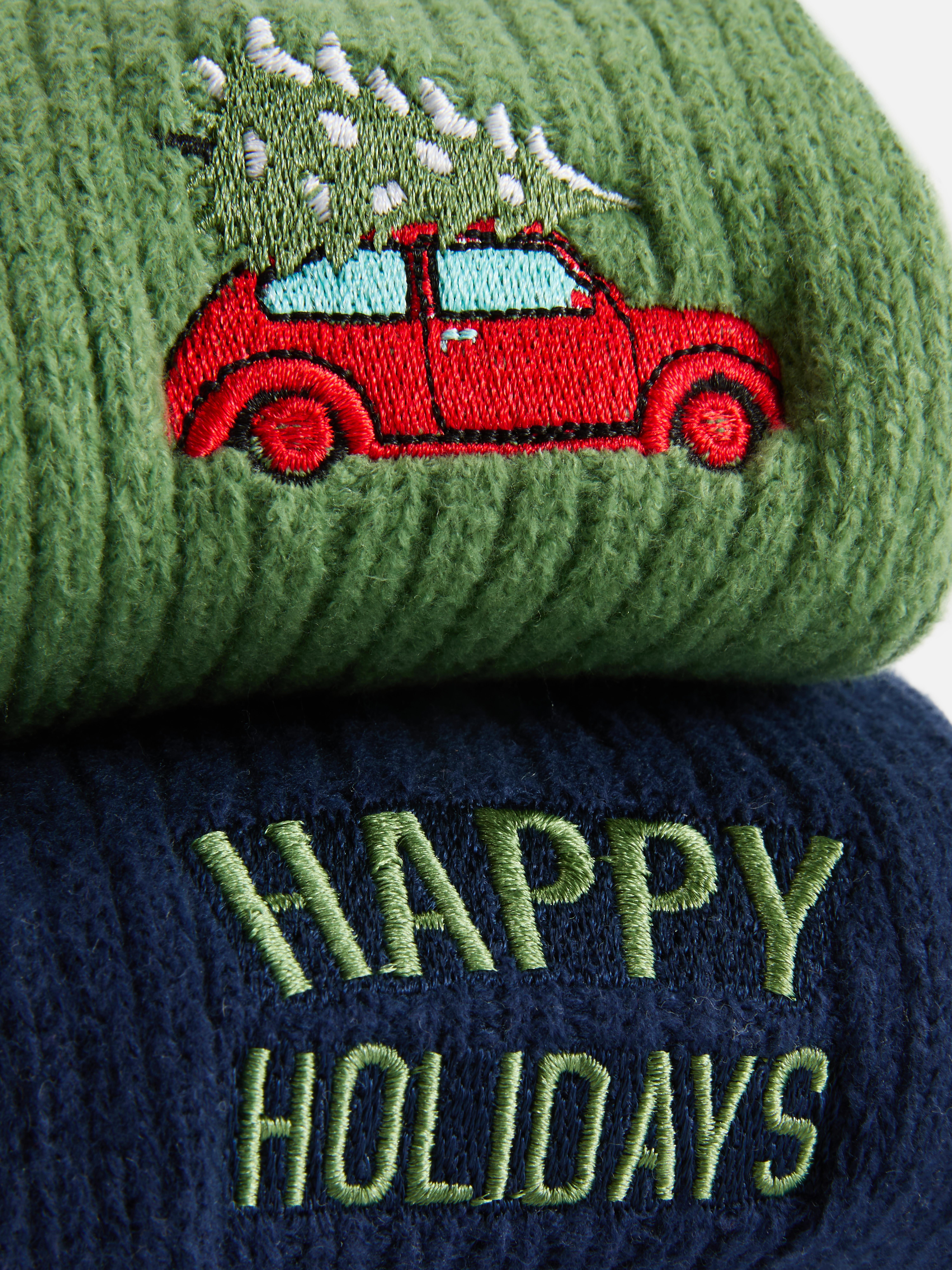 2pk Ribbed Christmas Crew Socks