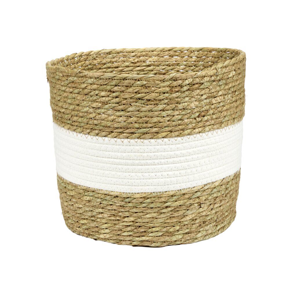 Panière ronde en fibres et coton bicolore naturel et blanc Ø30xH26cm