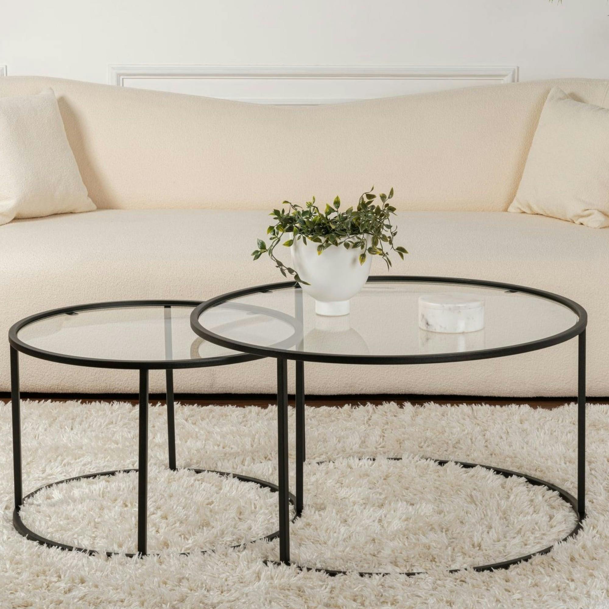 Table gigogne en verre - cadre noir (lot de 2) ⌀80 cm TULUM