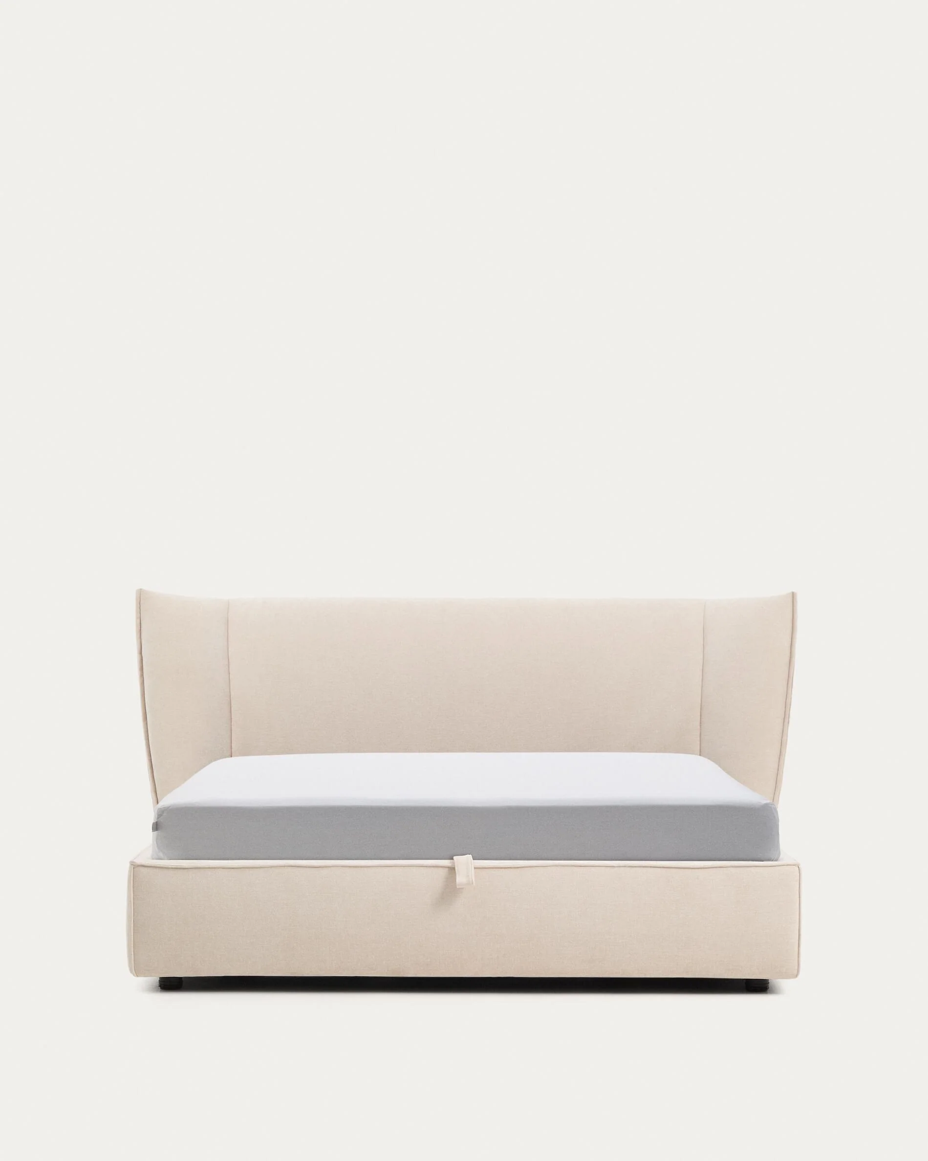 Arvian beige chenille removable-cover bed with ottoman base for a 160 x 200 cm mattress