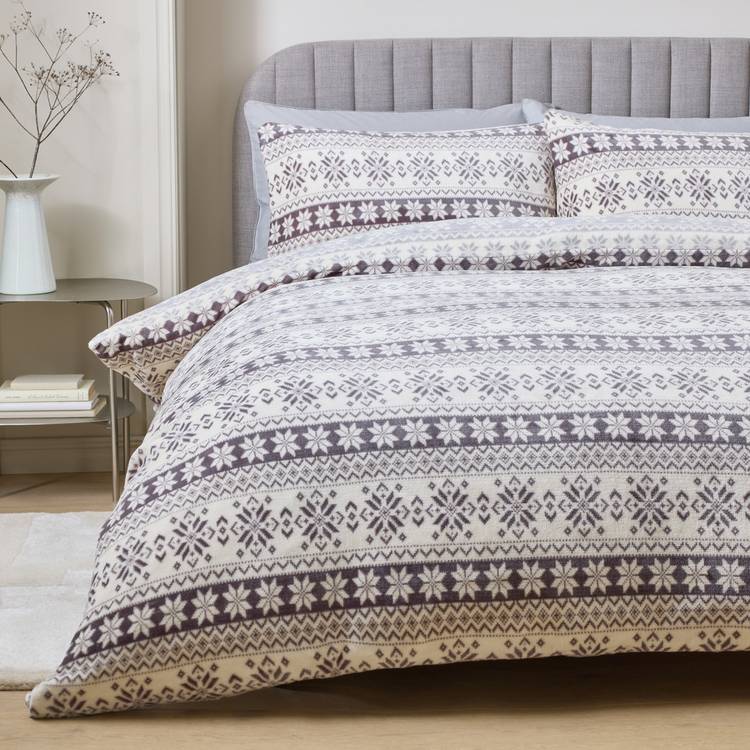 Argos Home Fairisle Print Fleece Grey Bedding Set - Single