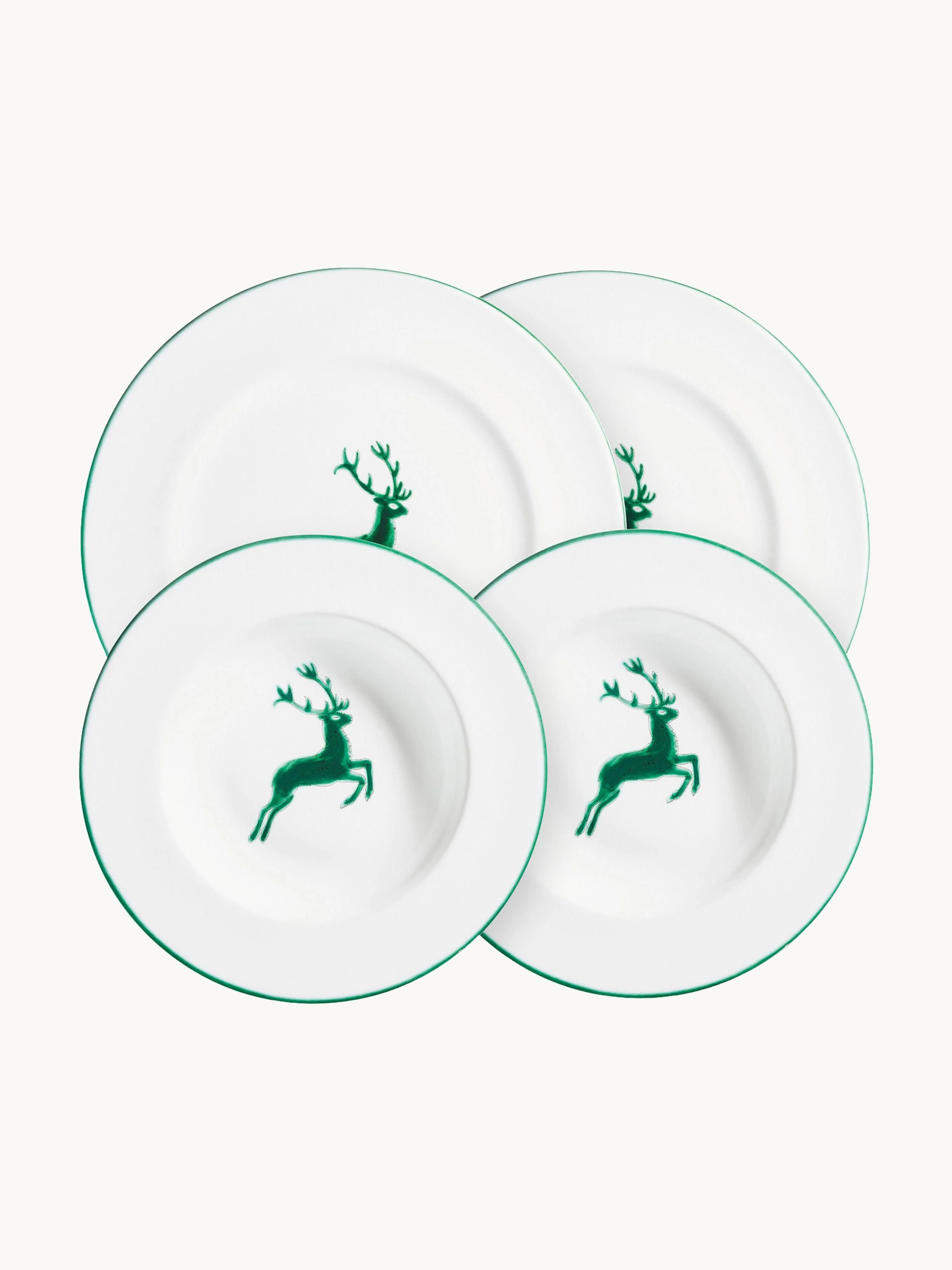 Handgefertigtes Keramik-Geschirr-Set Grüner Hirsch, 2 Personen, 4er-Set
