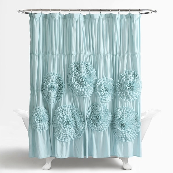 Silver Orchid Bara Ruffle Flower Trim Shower Curtain