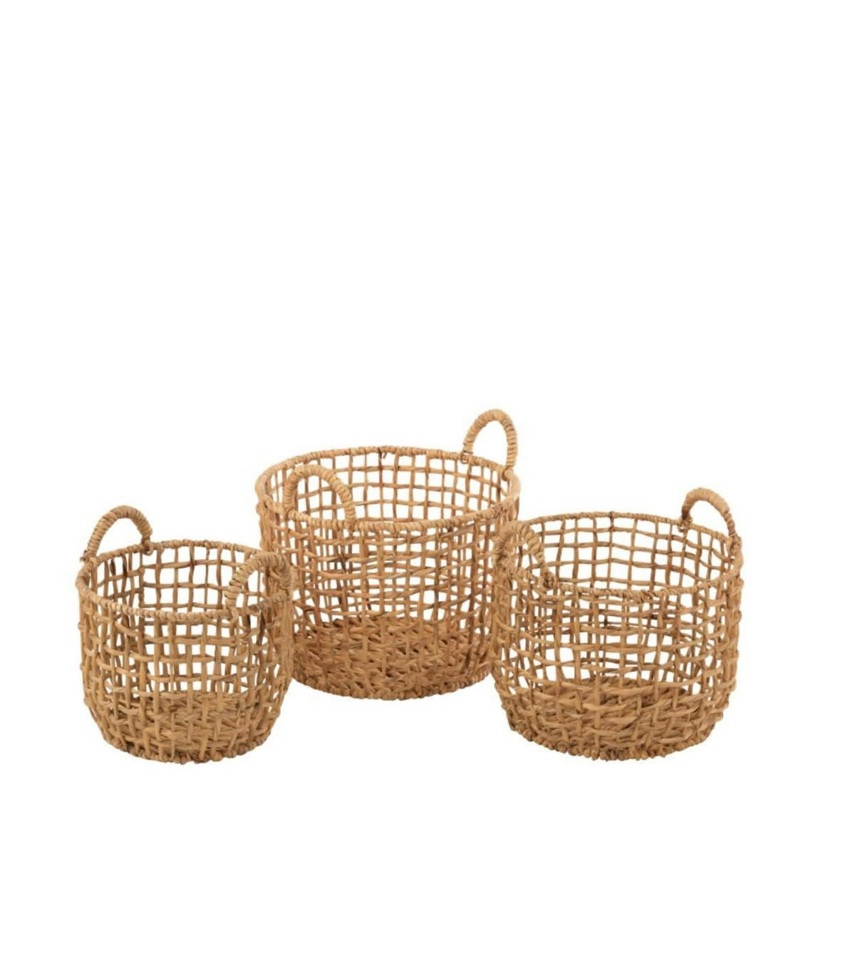 - Lot de 3 paniers ronds en jacinthe d'eau - Marron