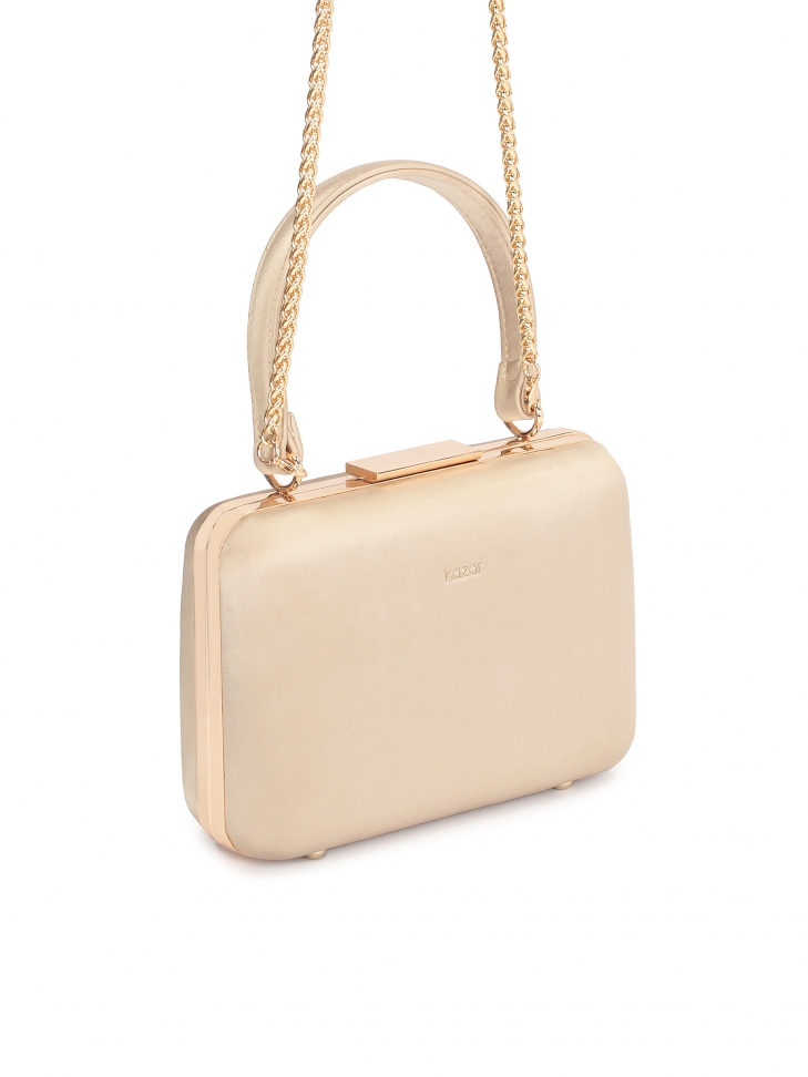 Rigid leather bag with a handle and a chain