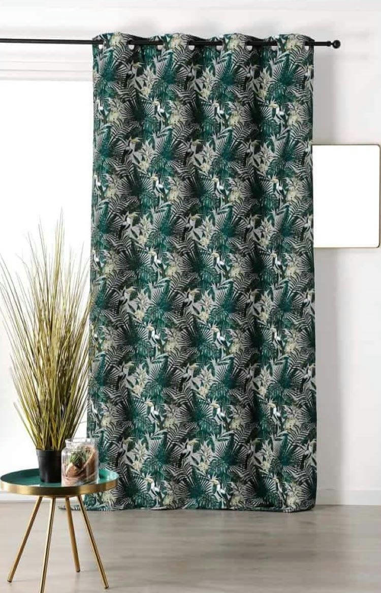 - Rideau ambiance tropicale motif toucan vert 135x255cm