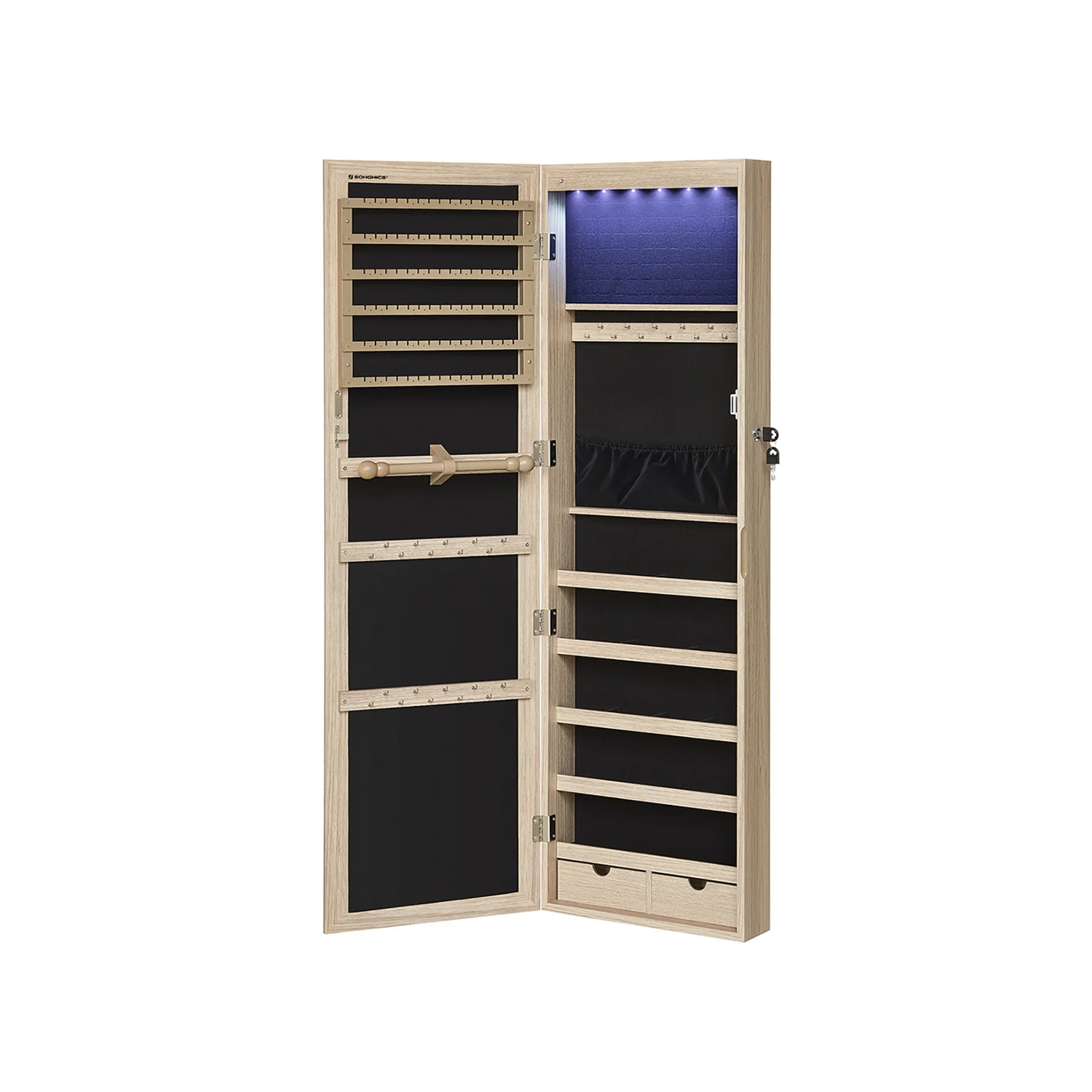 Armoire à bijoux avec miroir verrouillable