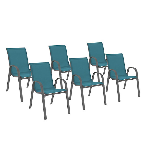 Lot de 6 chaises de jardin LYMA métal et textilène empilables bleu canard