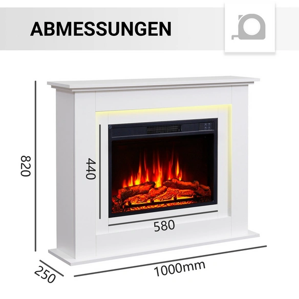 Elektrokamin, »FI-WE«, 2000 W, 25x100x82 cm, weiß