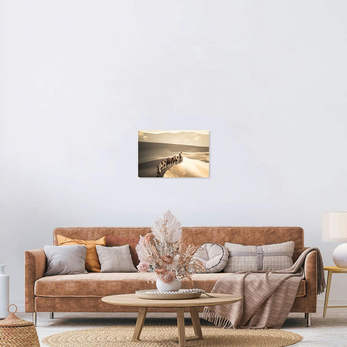 GRANDS ESPACES - Tableau sur verre chameaux & dunes 30x45 cm