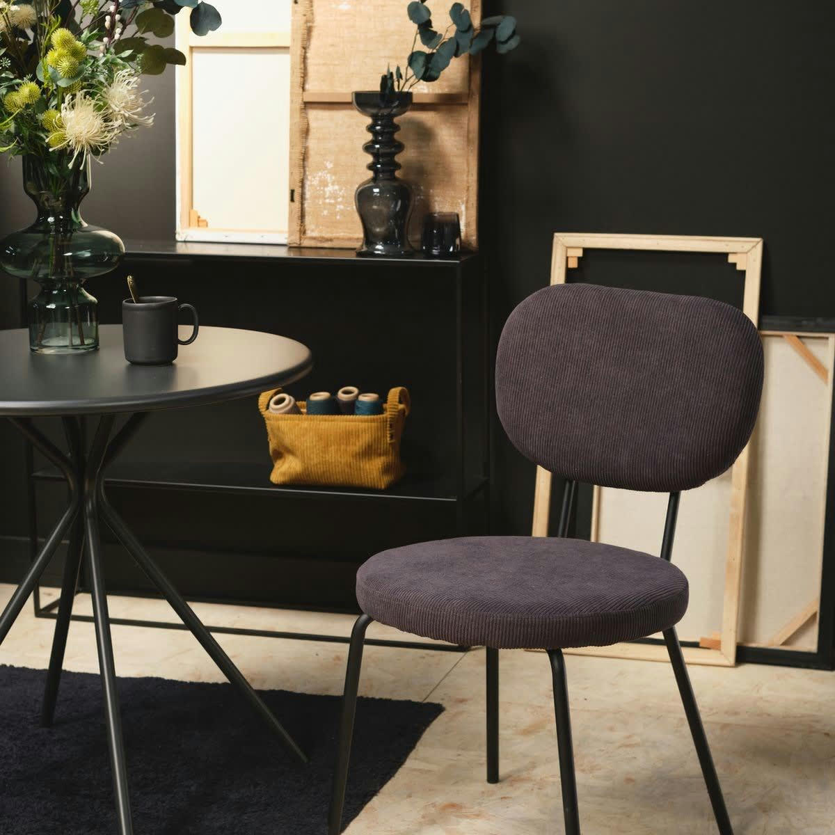 COZY - Chaise en velours côtelé gris et métal