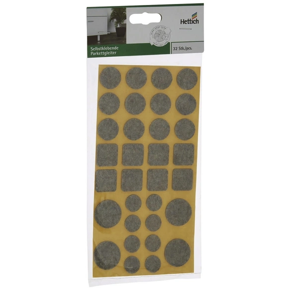 Parkettgleiter, Set: quadratisch / rund, Selbstklebend, grau, Ø 15; 20; 30 x 3 mm
