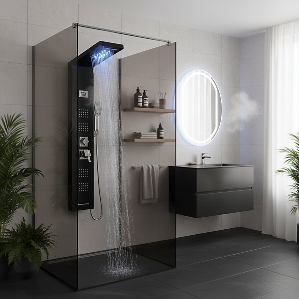 Panneau de douche mural en Noir Mat - Lumière LED