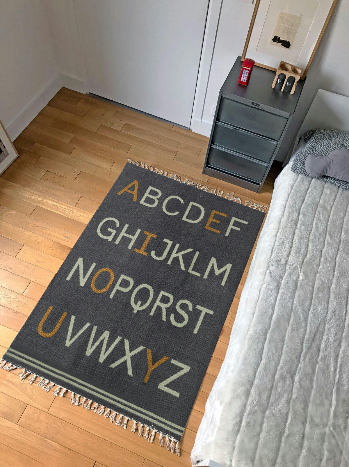 ALPHABET - Tapis ludique enfant en coton gris 100x140