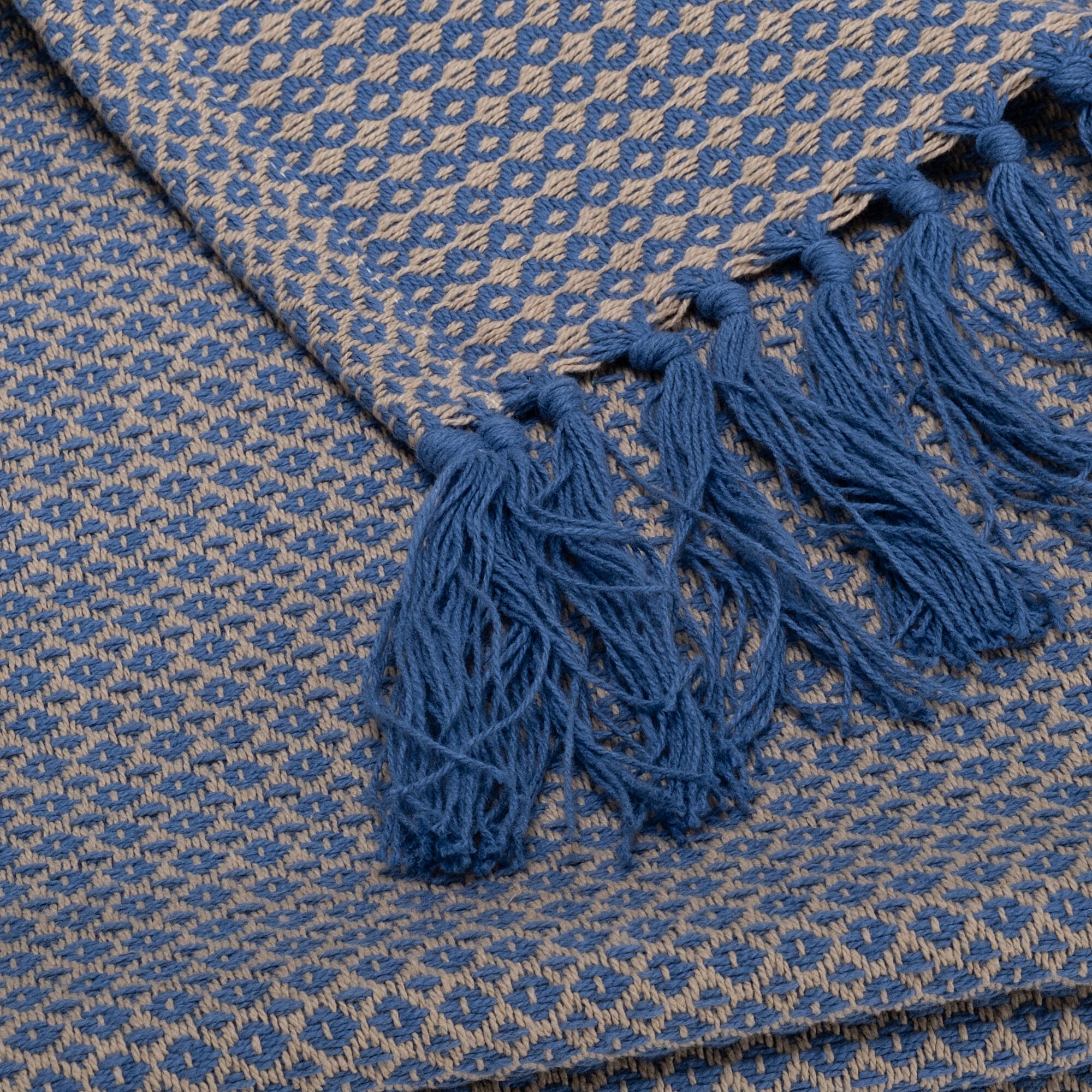 PARA - Plaid à franges motifs en coton - bleu 130X170cm