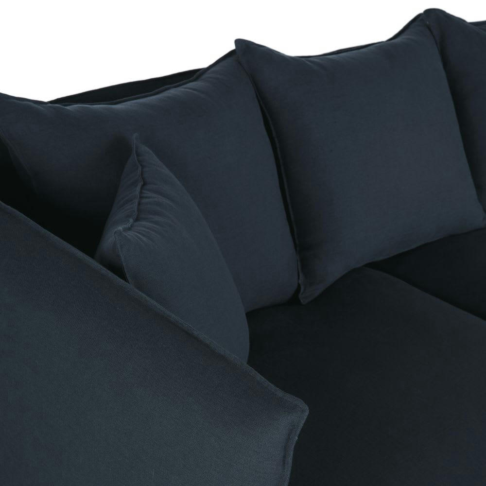 Louvain - Housse de canapé d'angle gauche en lin froissé bleu nuit