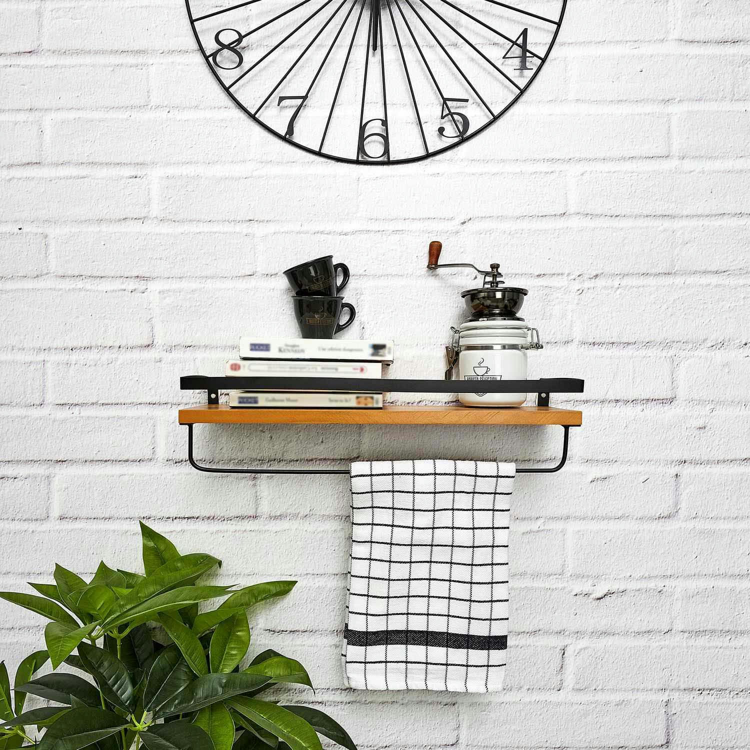 - Etagère murale en bois et métal avec accroche torchon