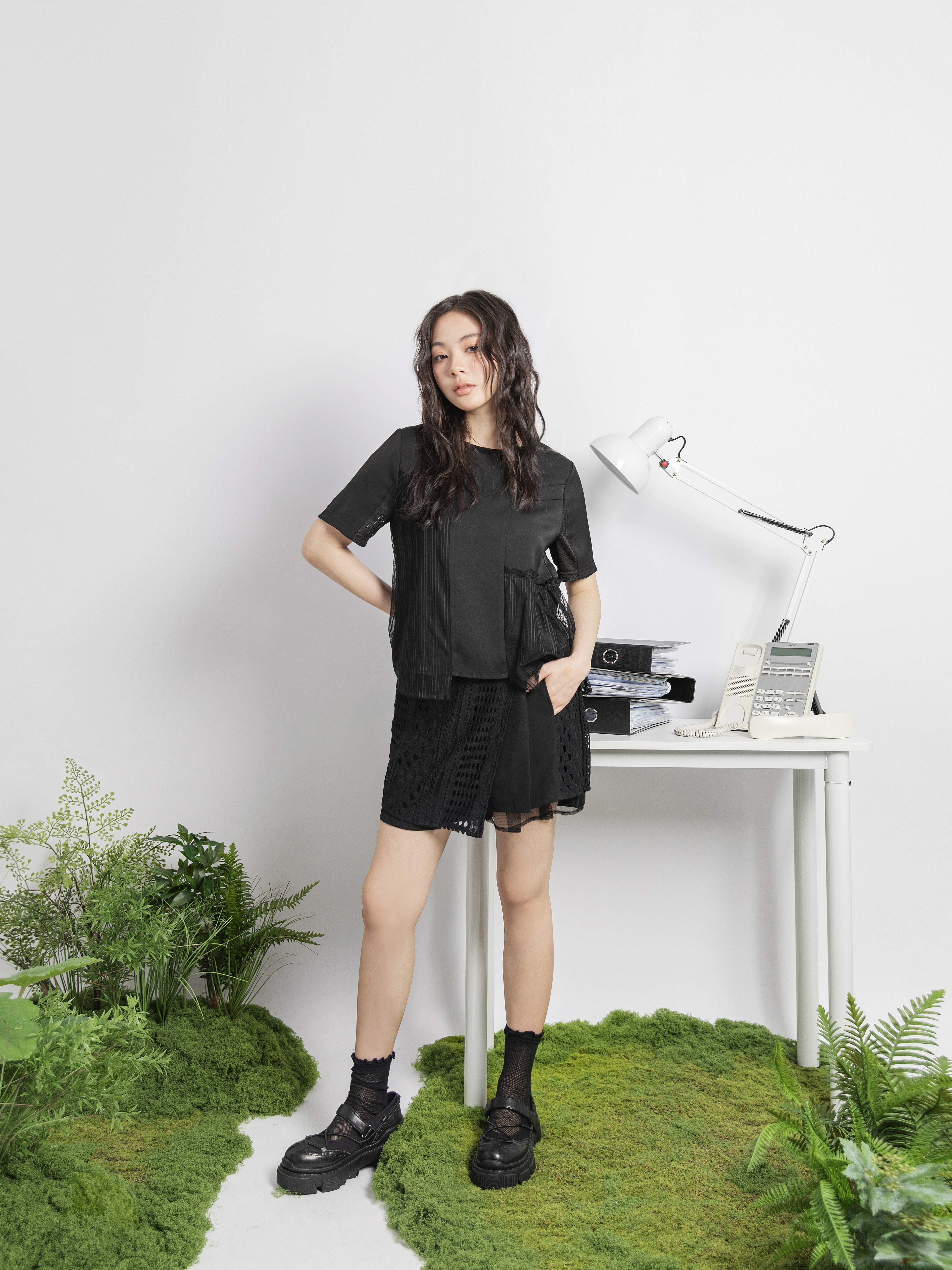 Patchwork Pleated Mesh Short - 25SDB105W