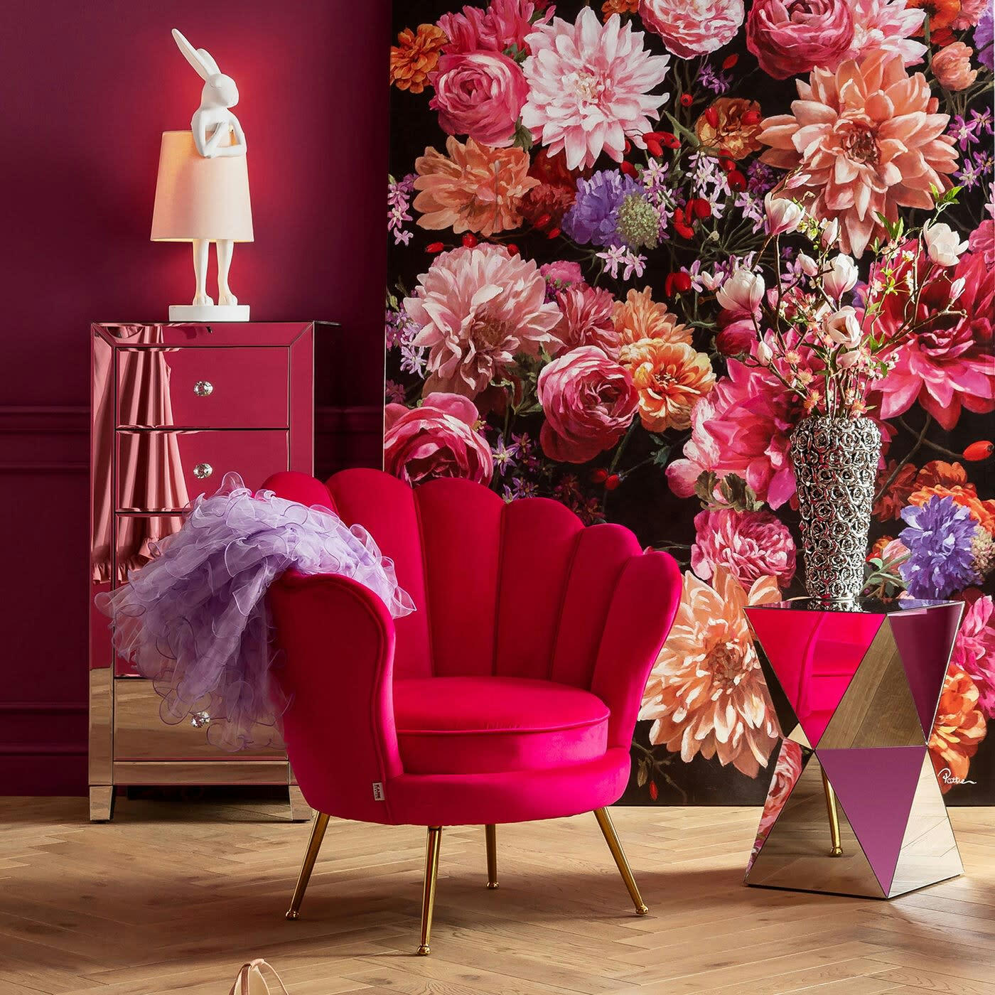 LUXURY - Chiffonnier 5 tiroirs en verre miroir