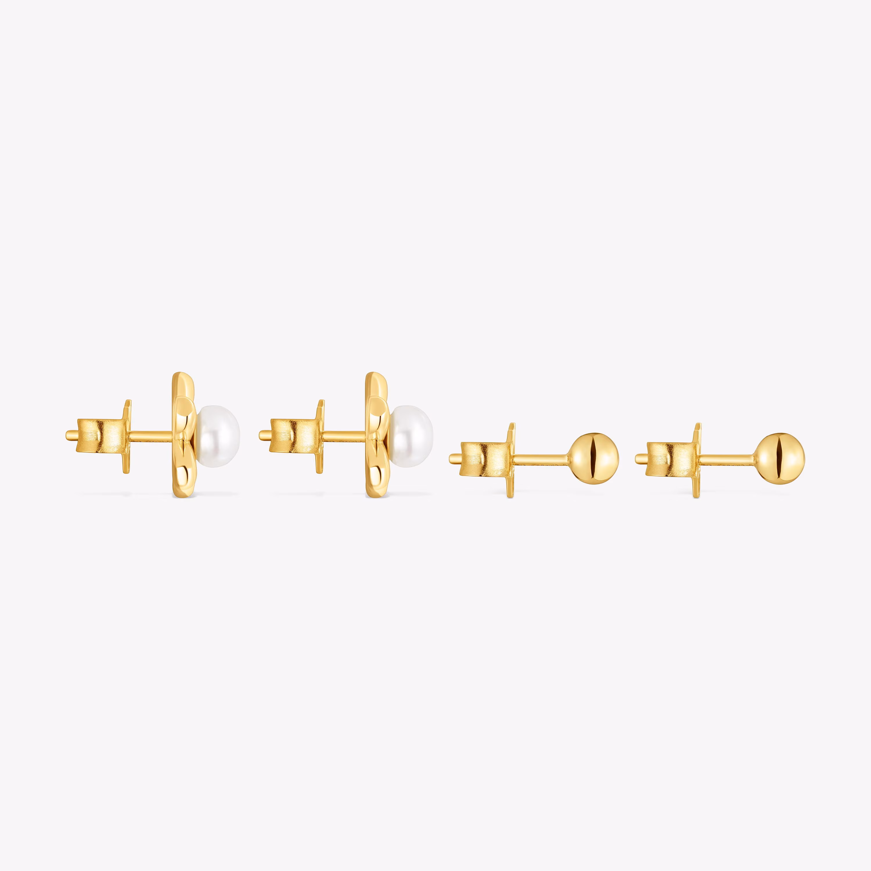 Pack de pendientes con baño de oro 18 kt sobre plata motivo flor y perlas cultivadas Virtual Garden