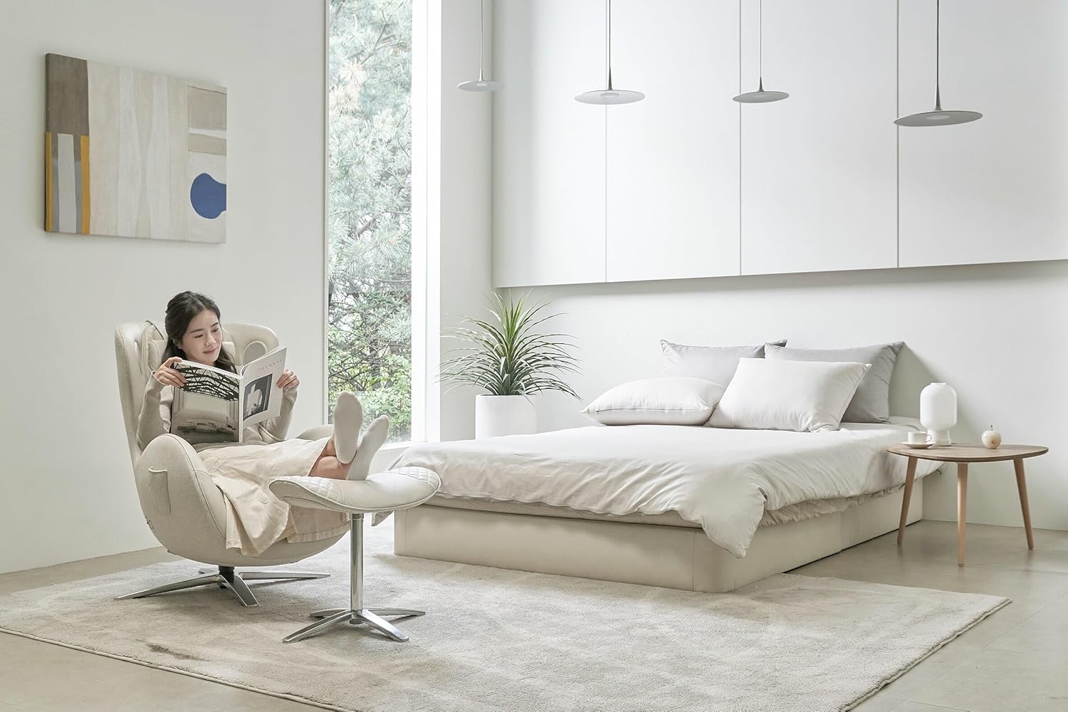Nouhaus Classic Massage Chair with Ottoman. White Leather Lounge Chair, with Percussive & Shiatsu Chair Massager, Bluetooth Speaker and Recliner. Cozy Bedroom Chair with Spot and Full Body Massager