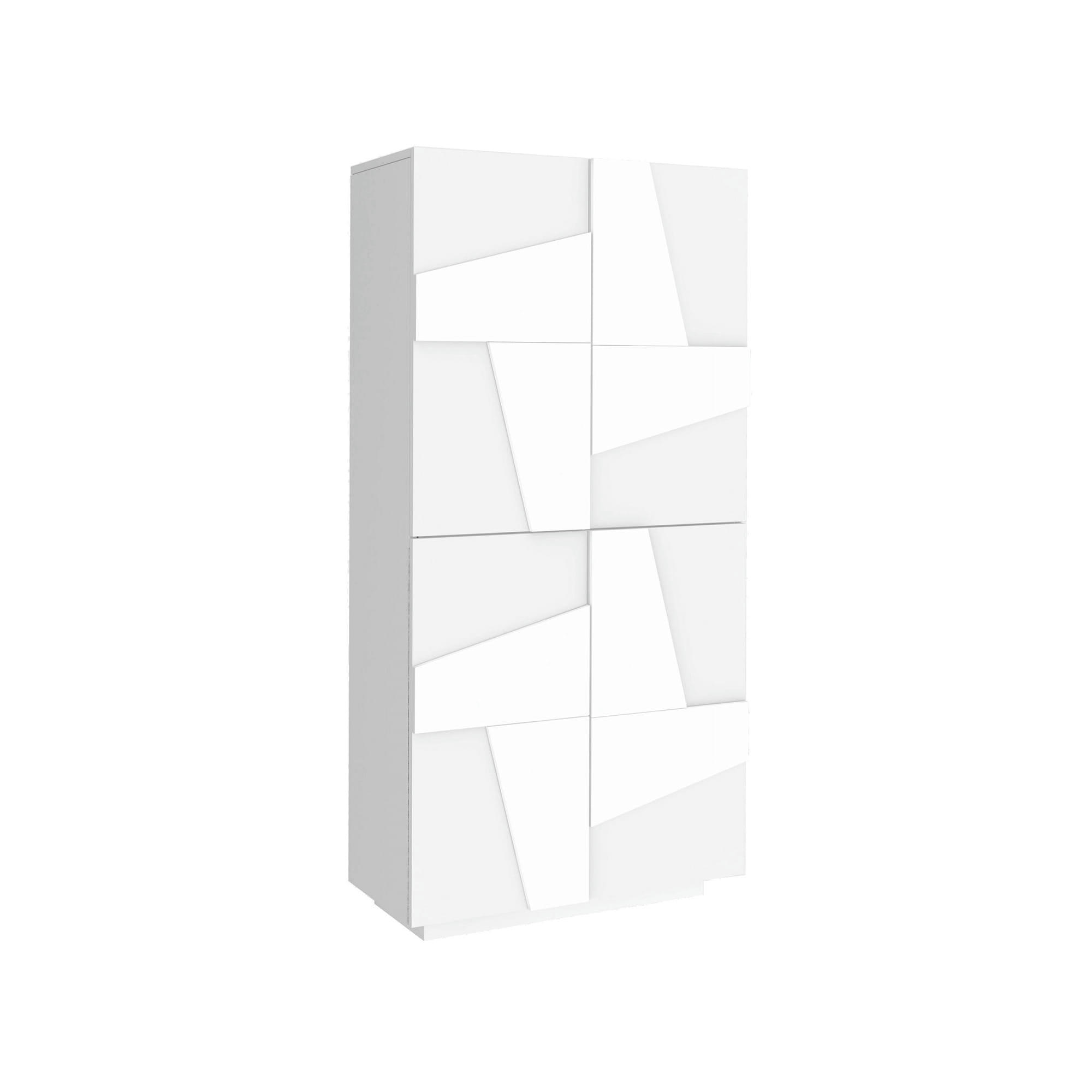 ORFEO - Meuble à chaussures avec 4 portes effet bois blanc brillant