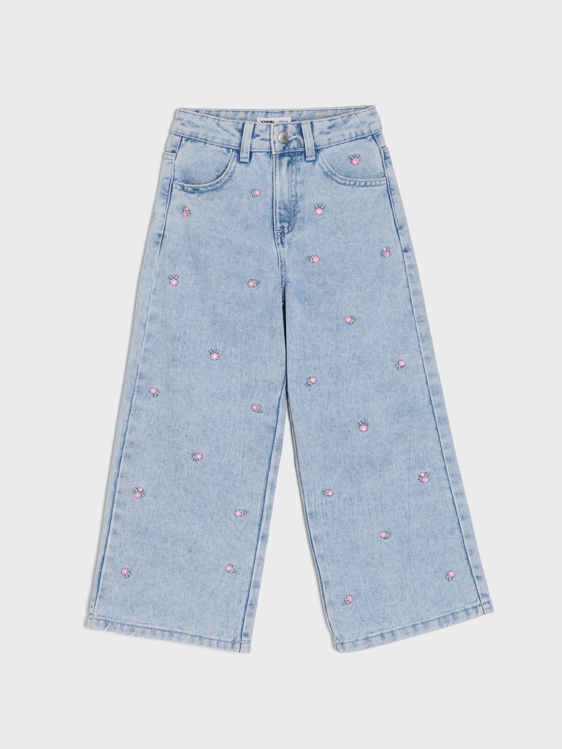 Jeansy wide leg z efektem sprania