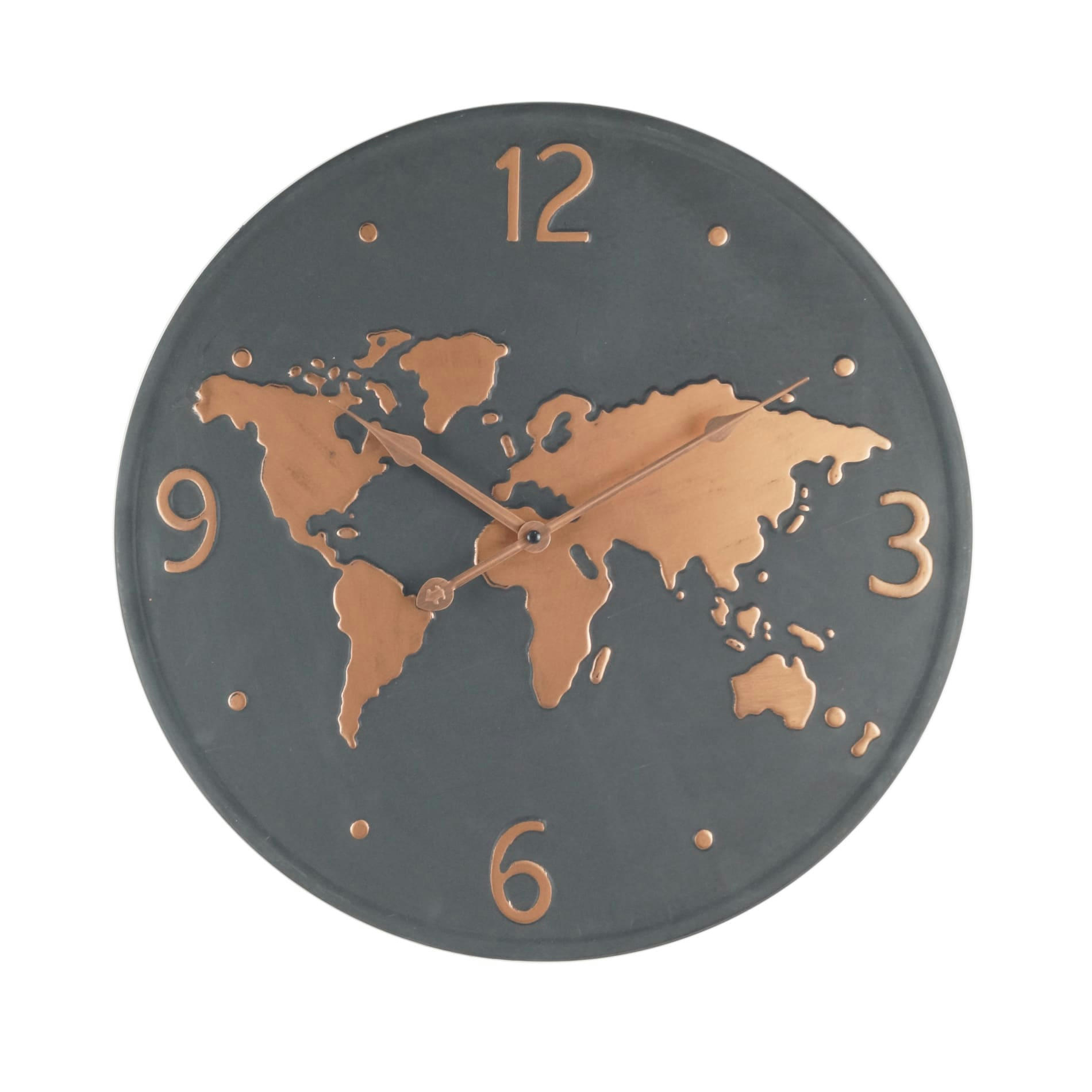 - Horloge murale carte du monde en métal gris foncé et cuivre ø 45 cm