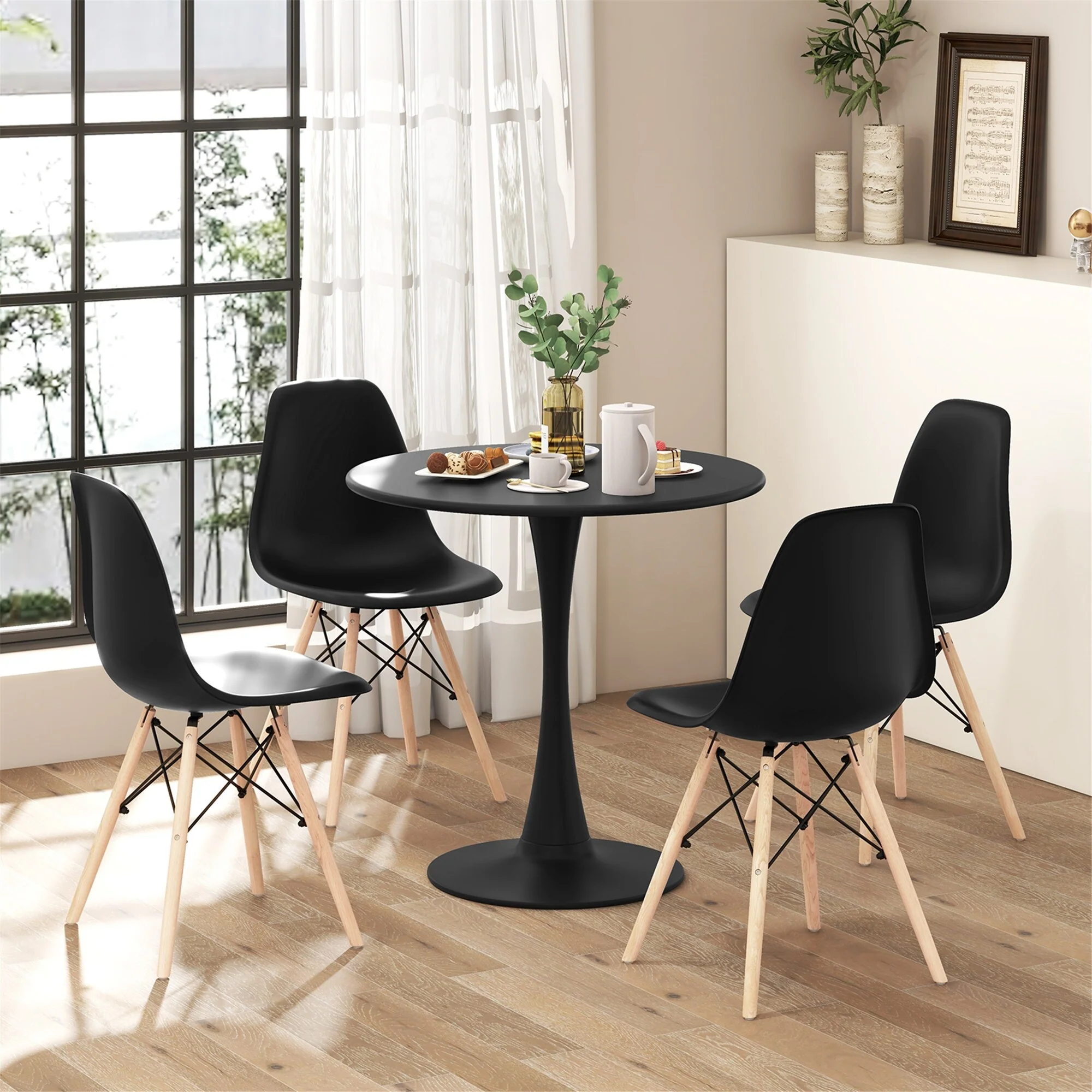 Gymax 5PCS Dining Set Modern Round Dining Table 4 Chairs for Small