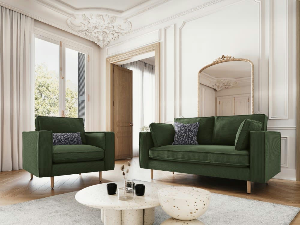 ALEXIS - Fauteuil 1 place en tissu structuré vert