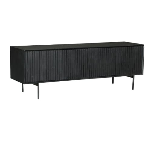 Meuble TV bois noir 4 portes rainurées 165 cm CORTINA