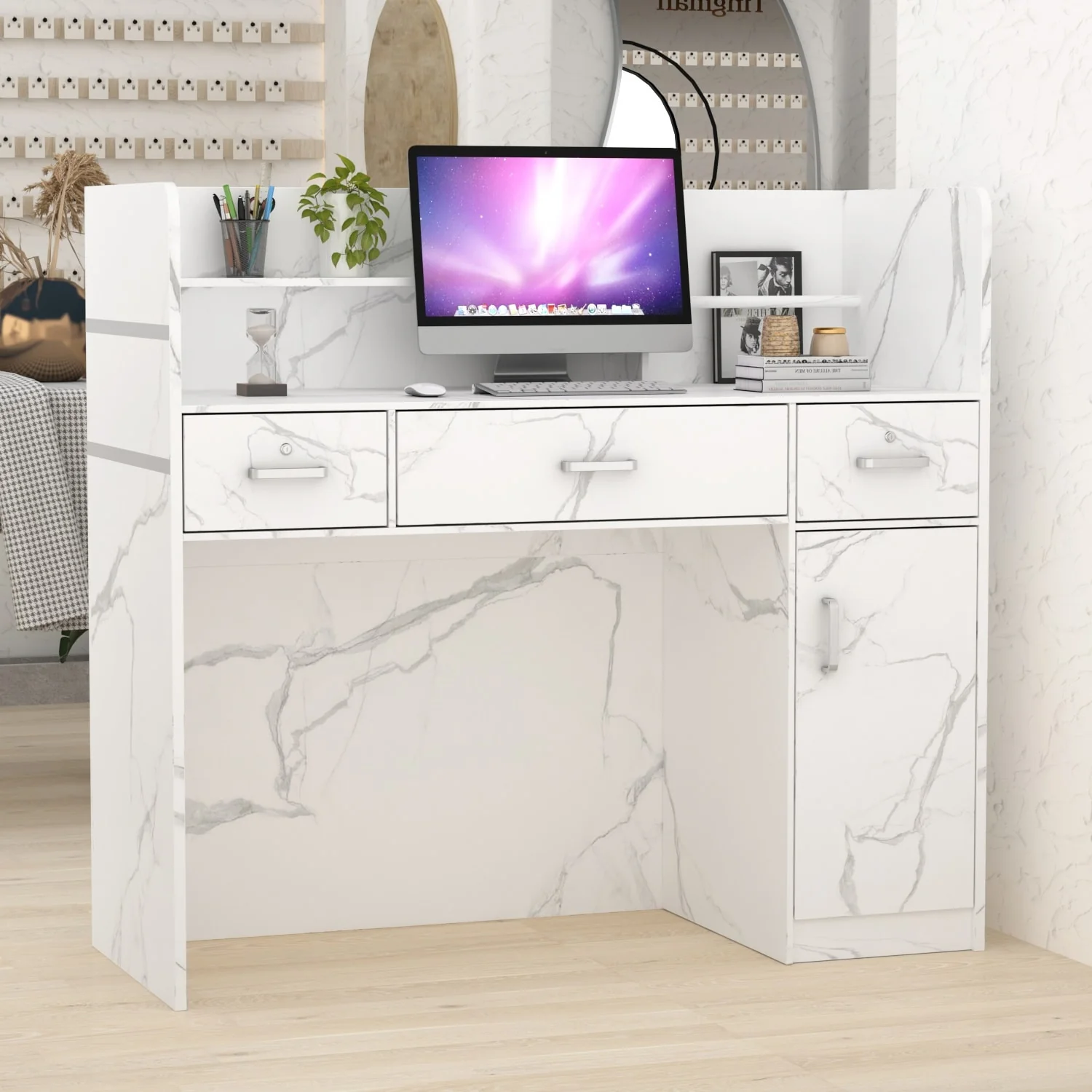 Kerrogee 47.2L Reception Counter Desk with Lockable Drawers Table