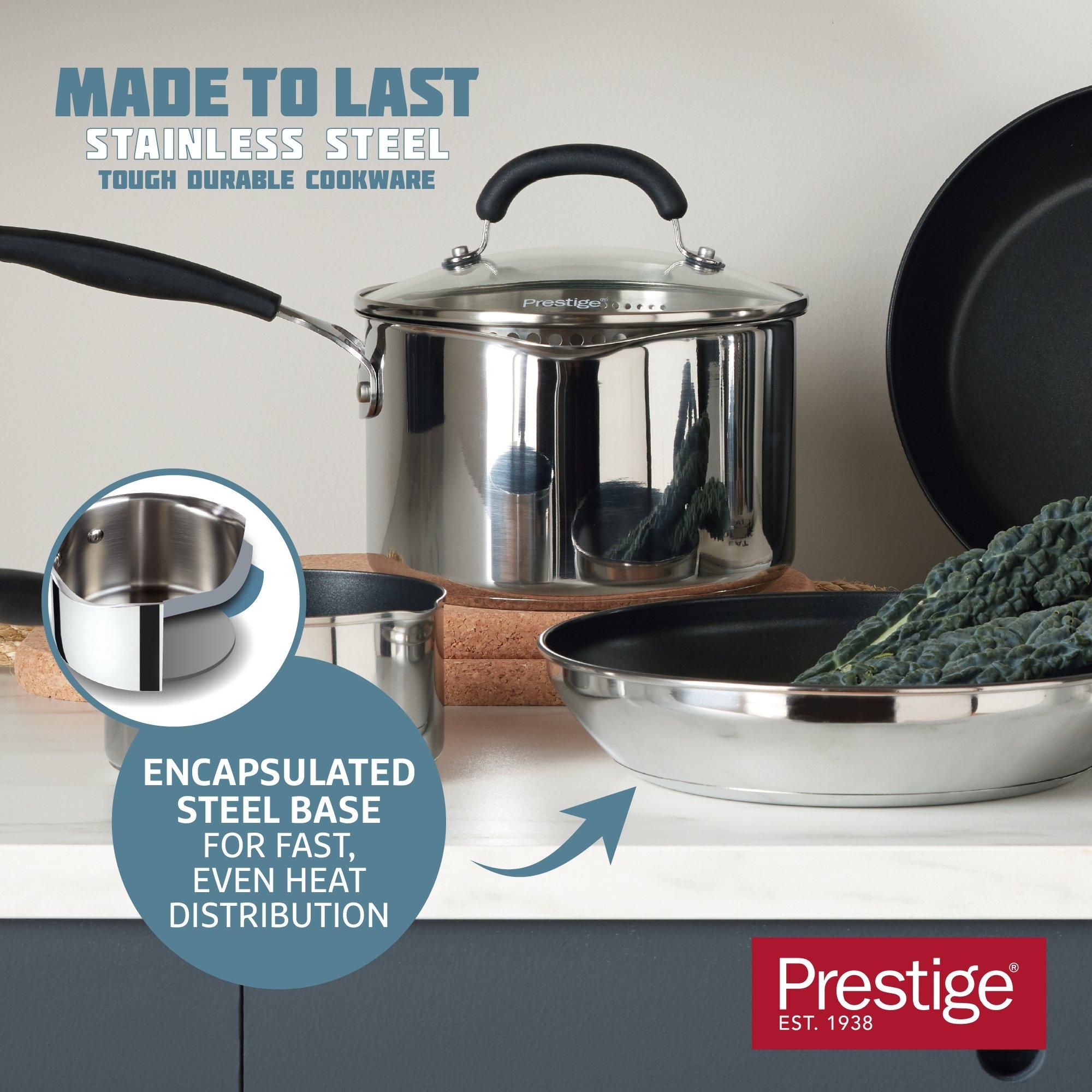 Prestige Silver 'Made to Last' Induction Suitable Oven Safe Straining Saucepan