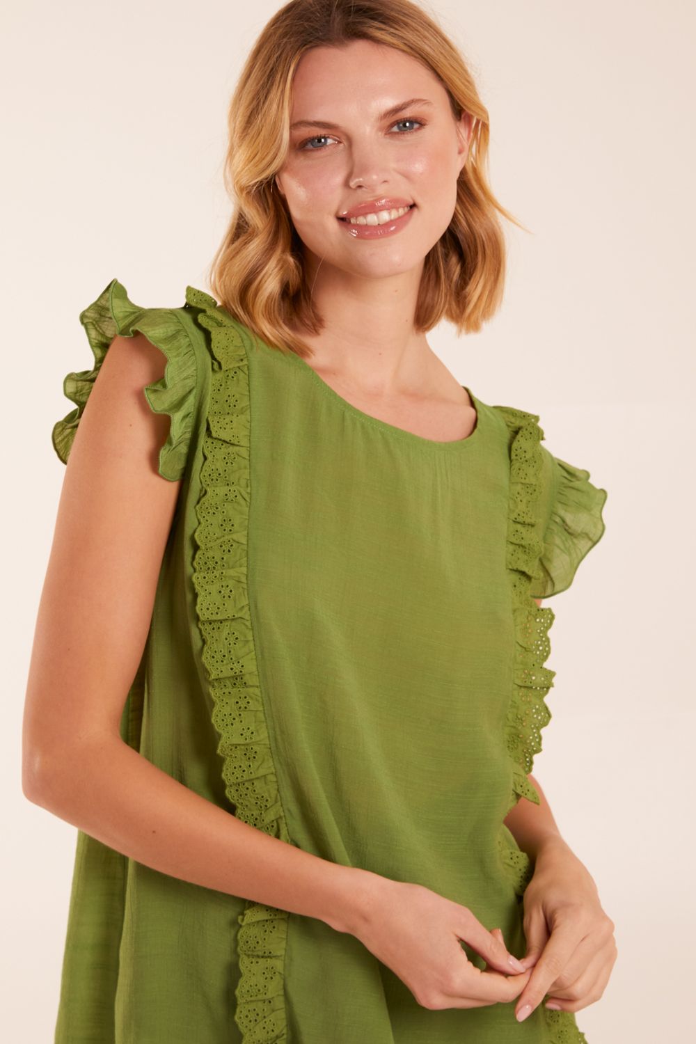 Blue Vanilla Button Back Frill Top
