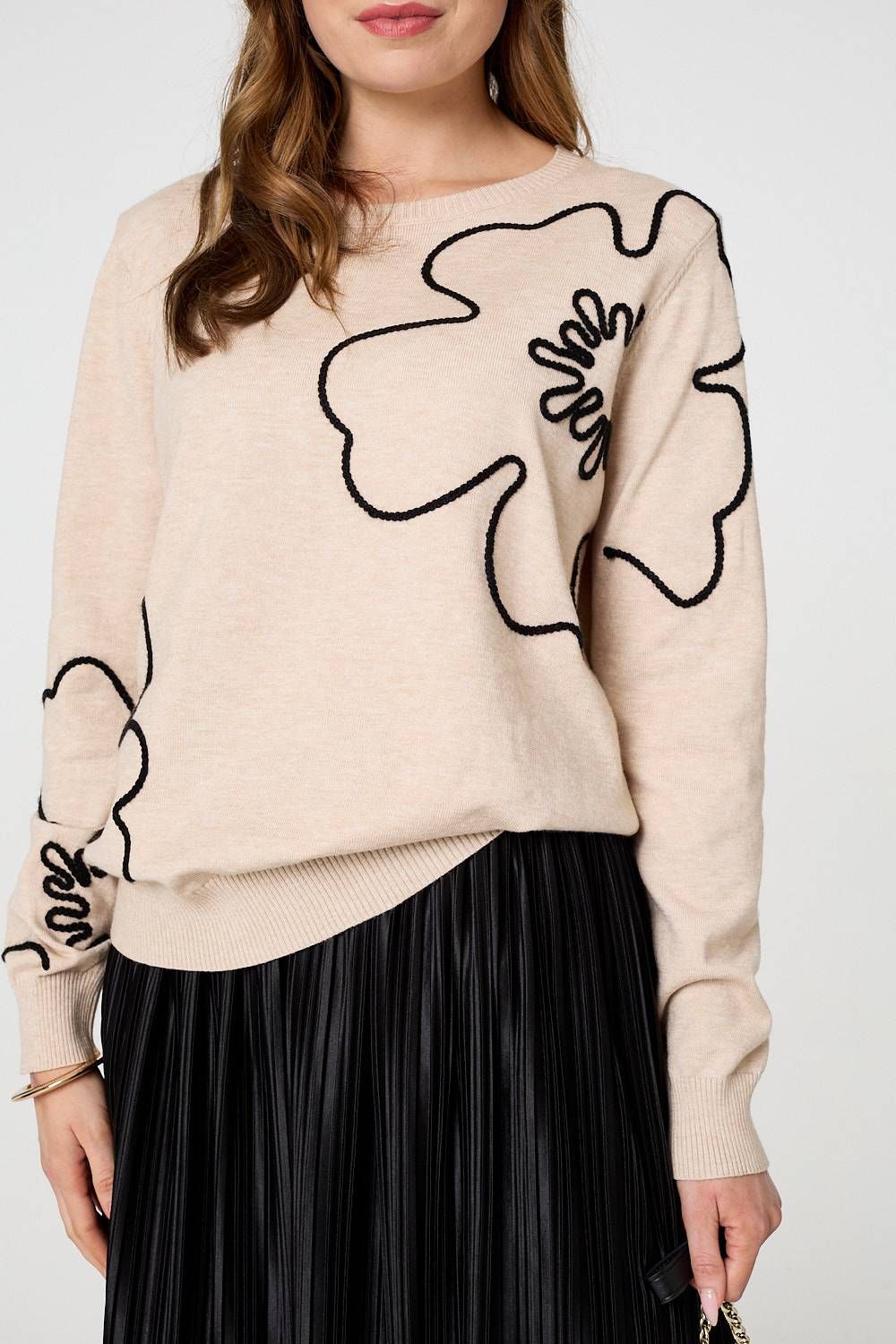 Izabel London Floral Detail Long Sleeve Relaxed Jumper