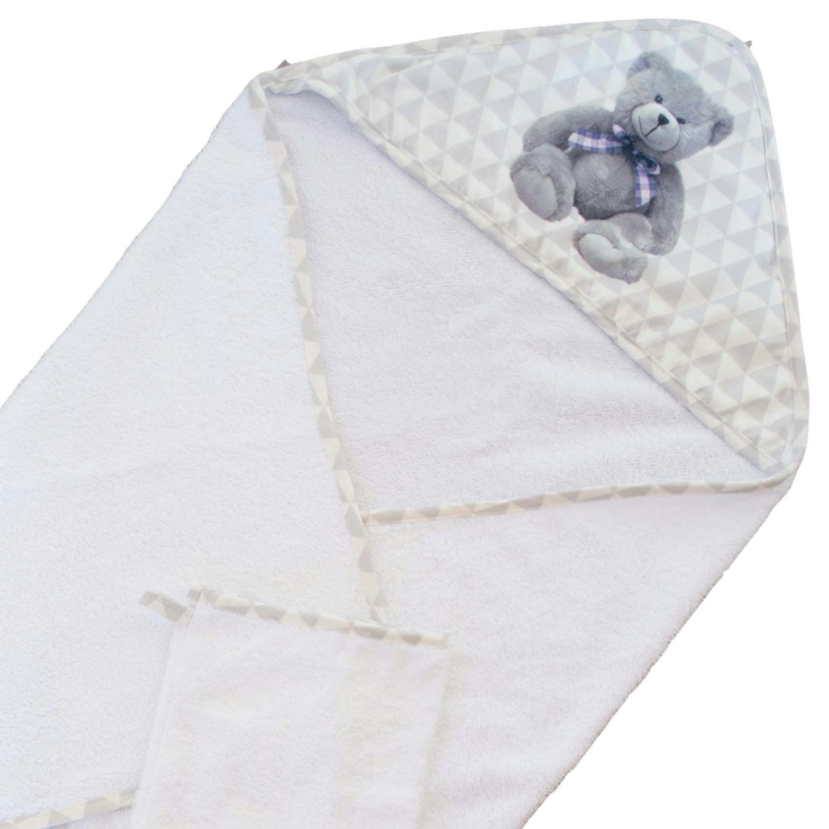 - Sortie de bain et gant enfant Ourson Gris/Blanc 75x75