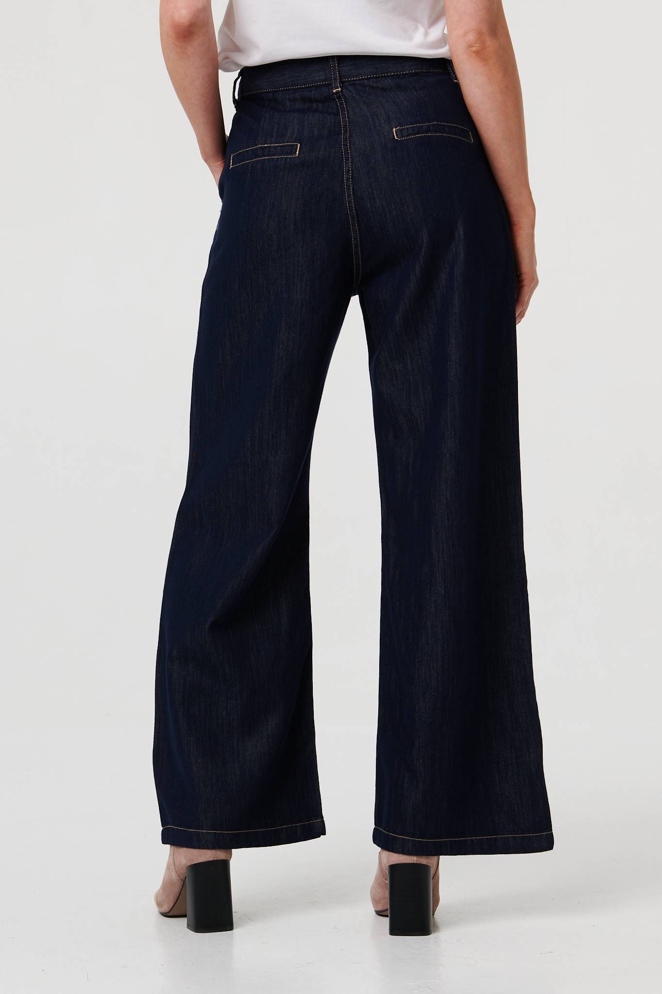 Izabel London High Waist Pleat Front Wide Leg Jeans