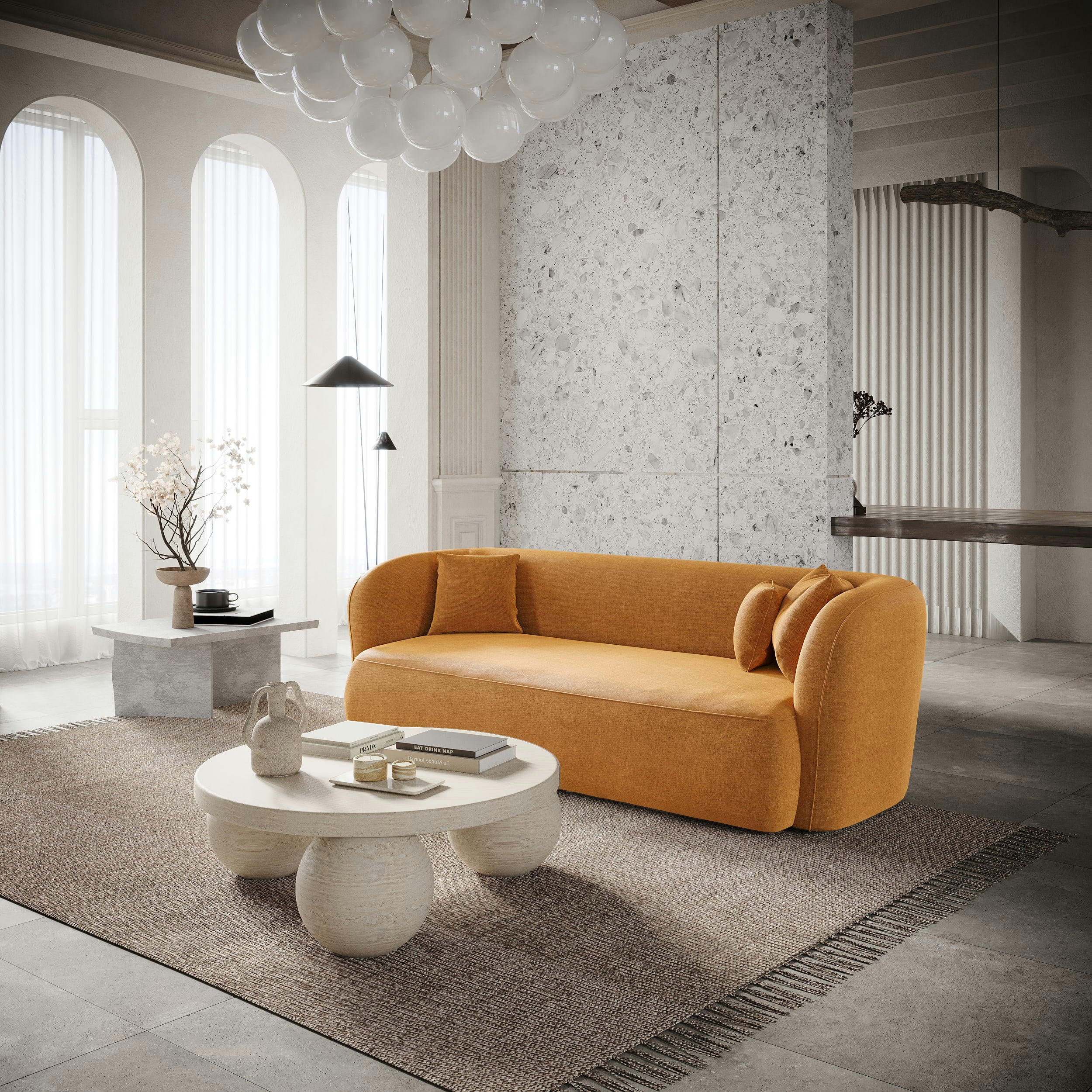 EMY - Canapé 2 places velours moutarde