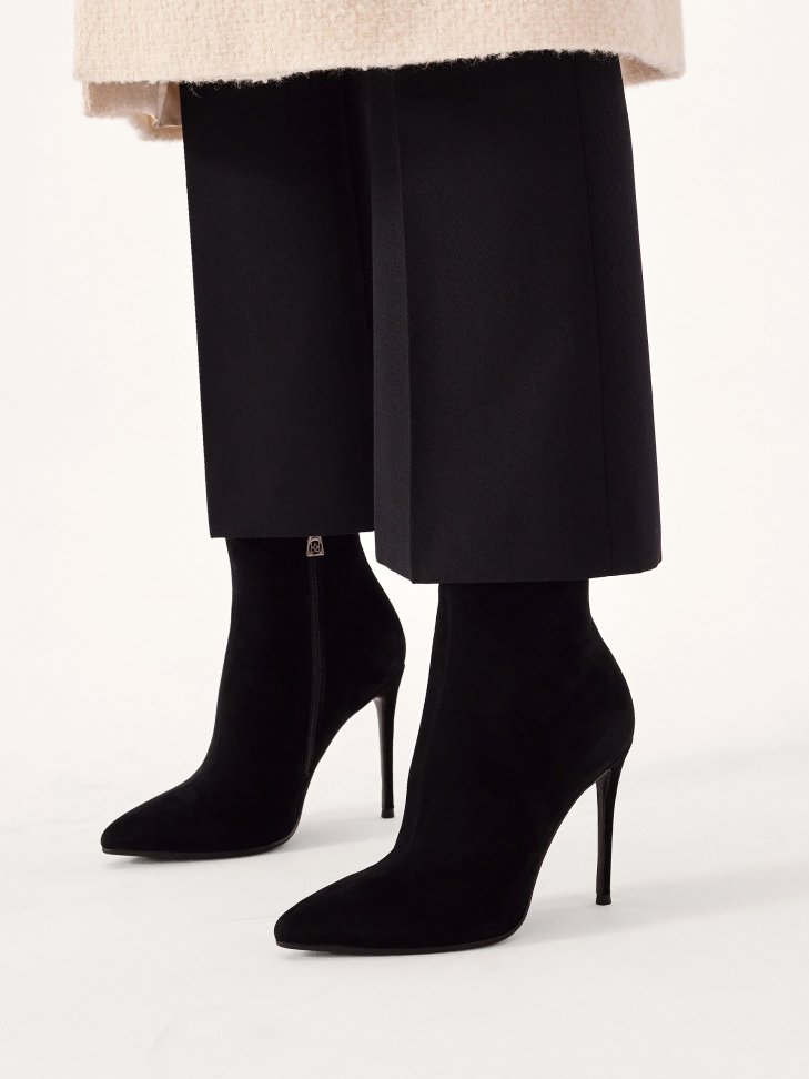 Classic black suede boots with stiletto heel