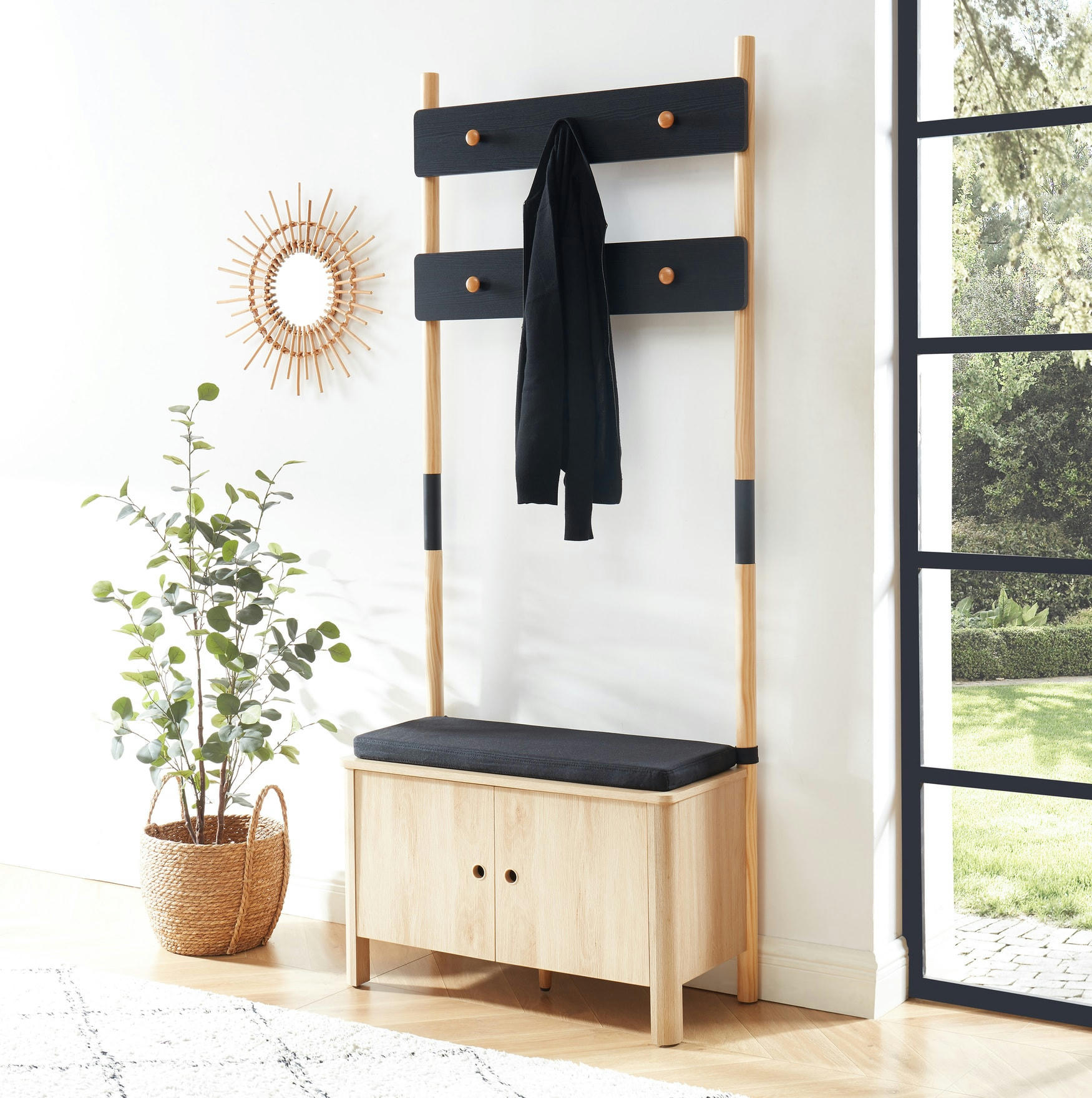 JAPENDI - Vestiaire d'entrée   effet chêne et gris h185cm bois et gris