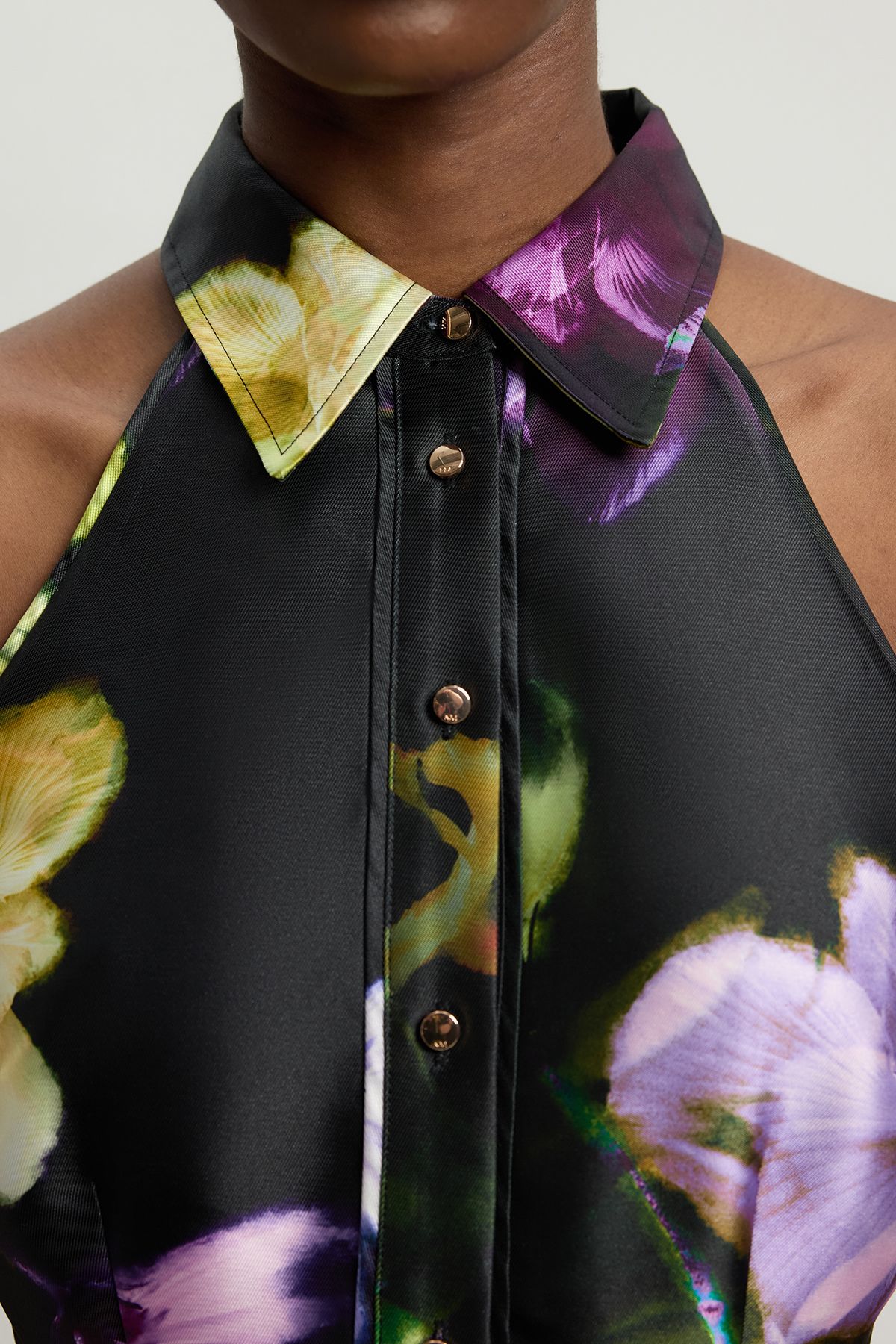 KarenMillen Floral Woven Twill Collared Maxi Dress